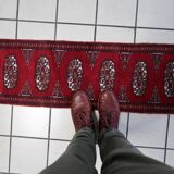 Handmade vintage Uzbek Bukhara rug 32cm x 120cm, 1960s