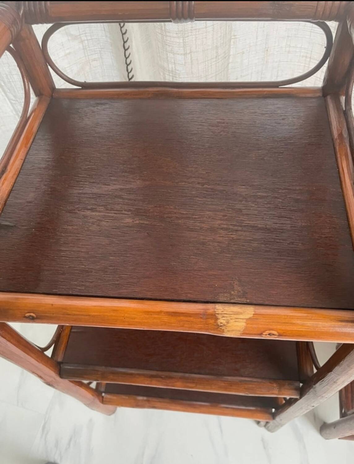 Rattan shelf on legs, 1970s