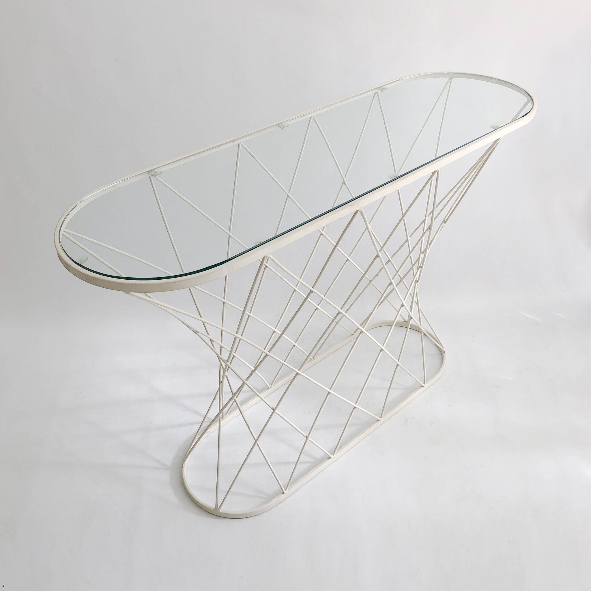 White Twisted Console 1980s  Noguchi Style USA Mid Century Oval