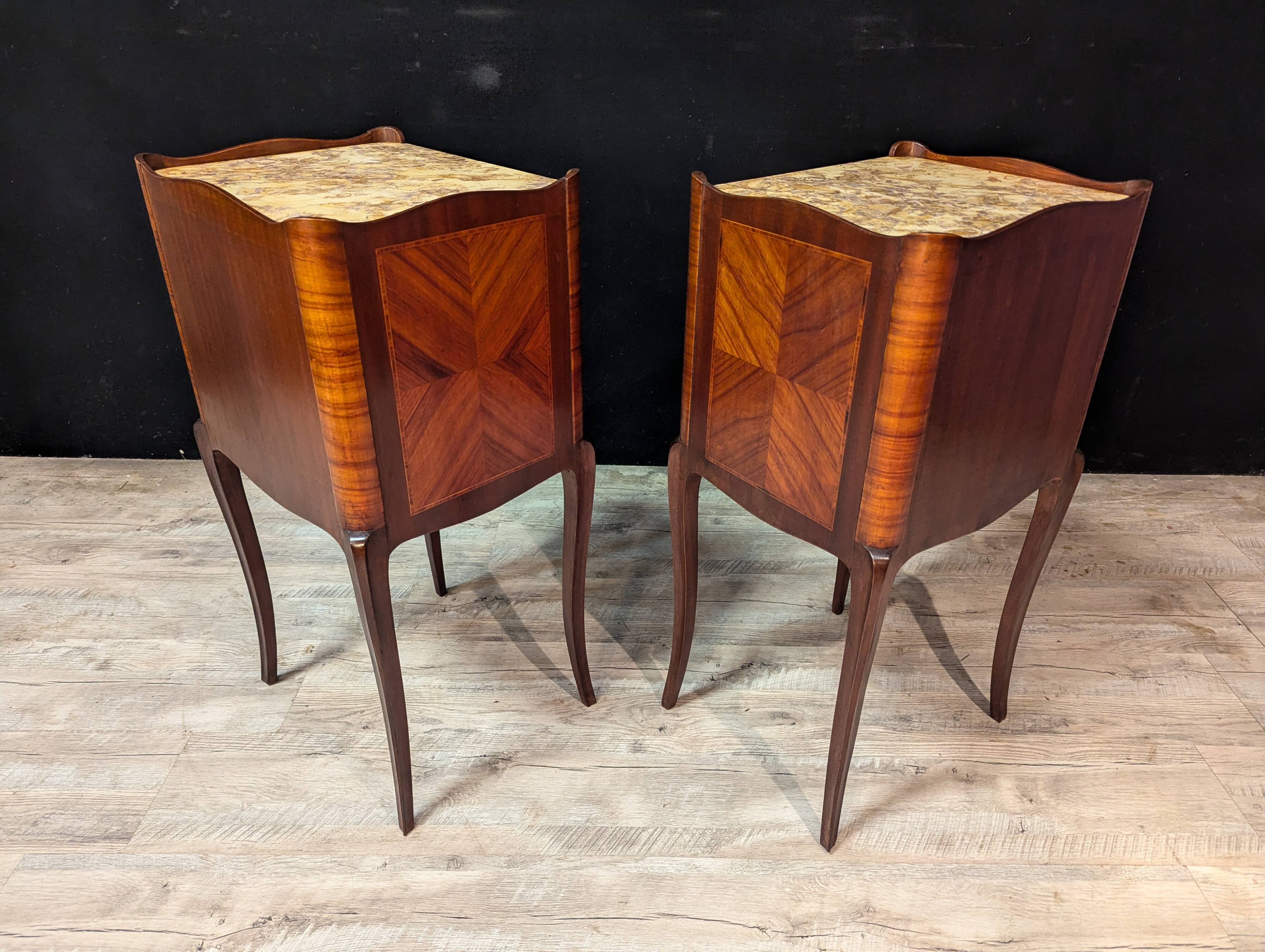 Pair of Louis XV Style Nightstands in Marquetry