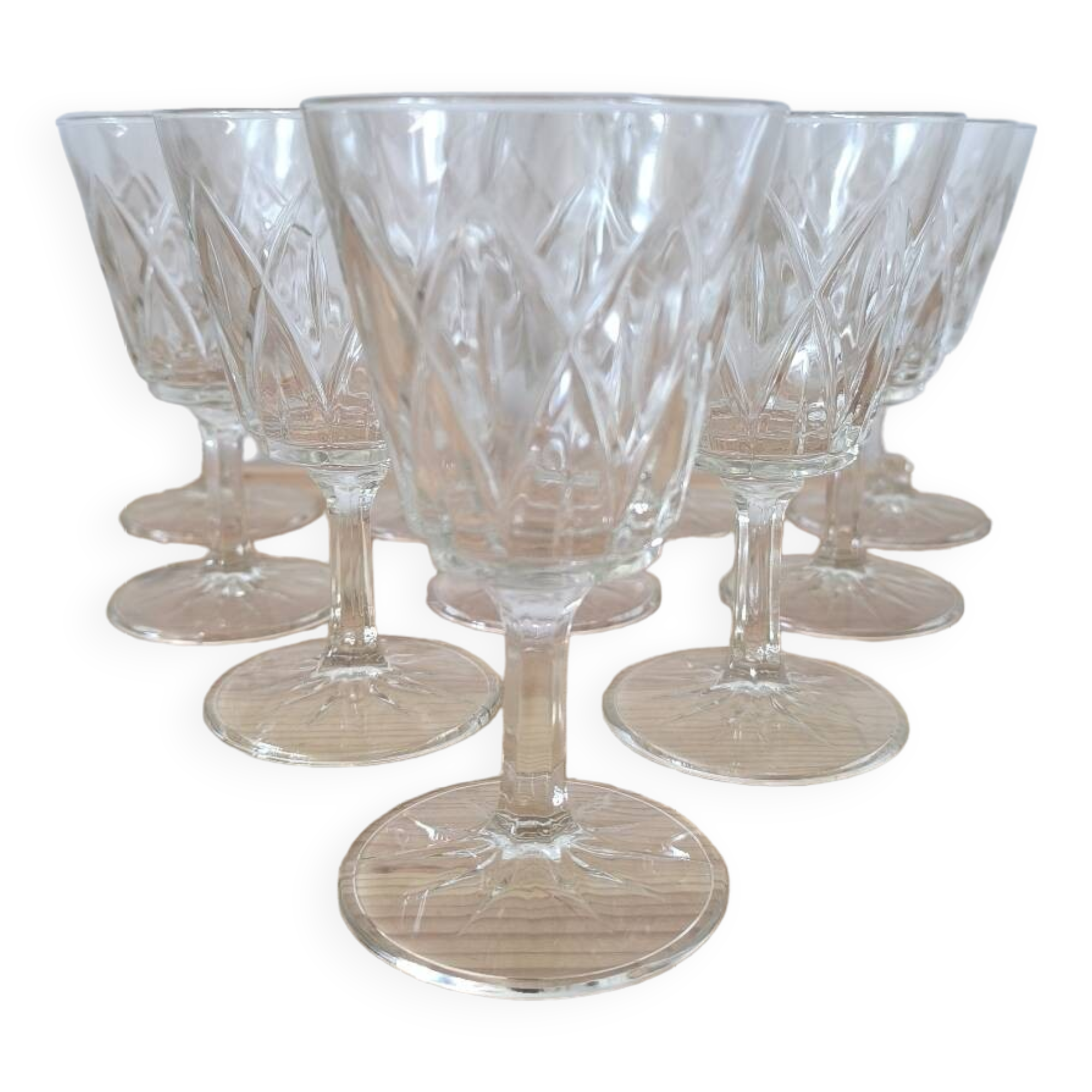 Set of 10 Chiseled Glass Wine Glasses from the 60s