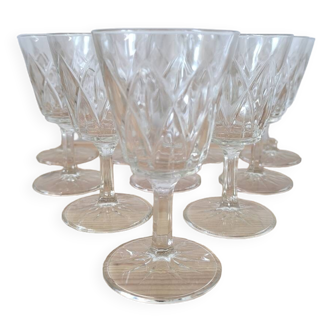 Set of 10 Chiseled Glass Wine Glasses from the 60s