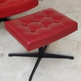Red Faux Leather Swivel Chair and Footrest by Up Zavody 1970