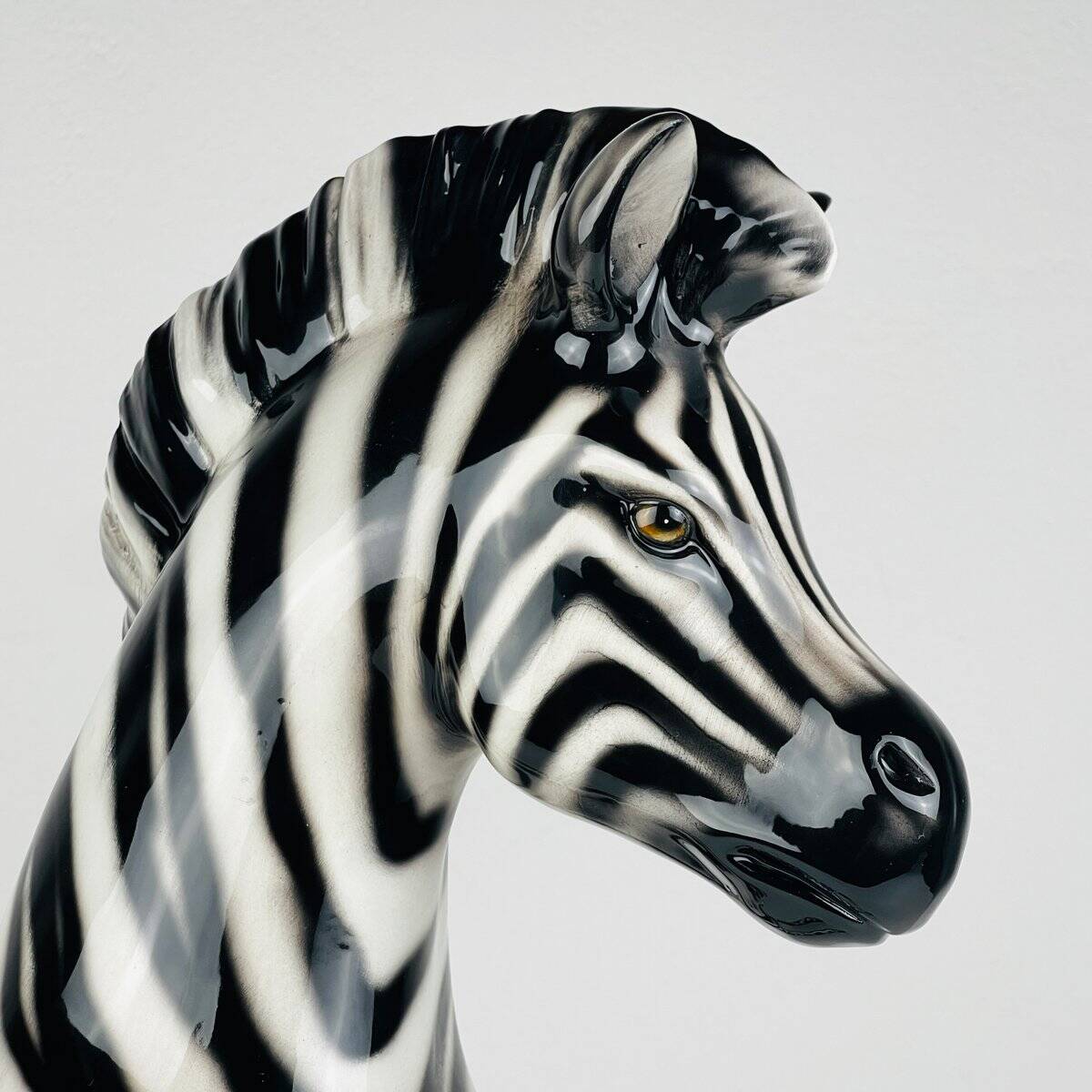 Large ceramic zebra sculpture from Bassano, Italy, 2000s.