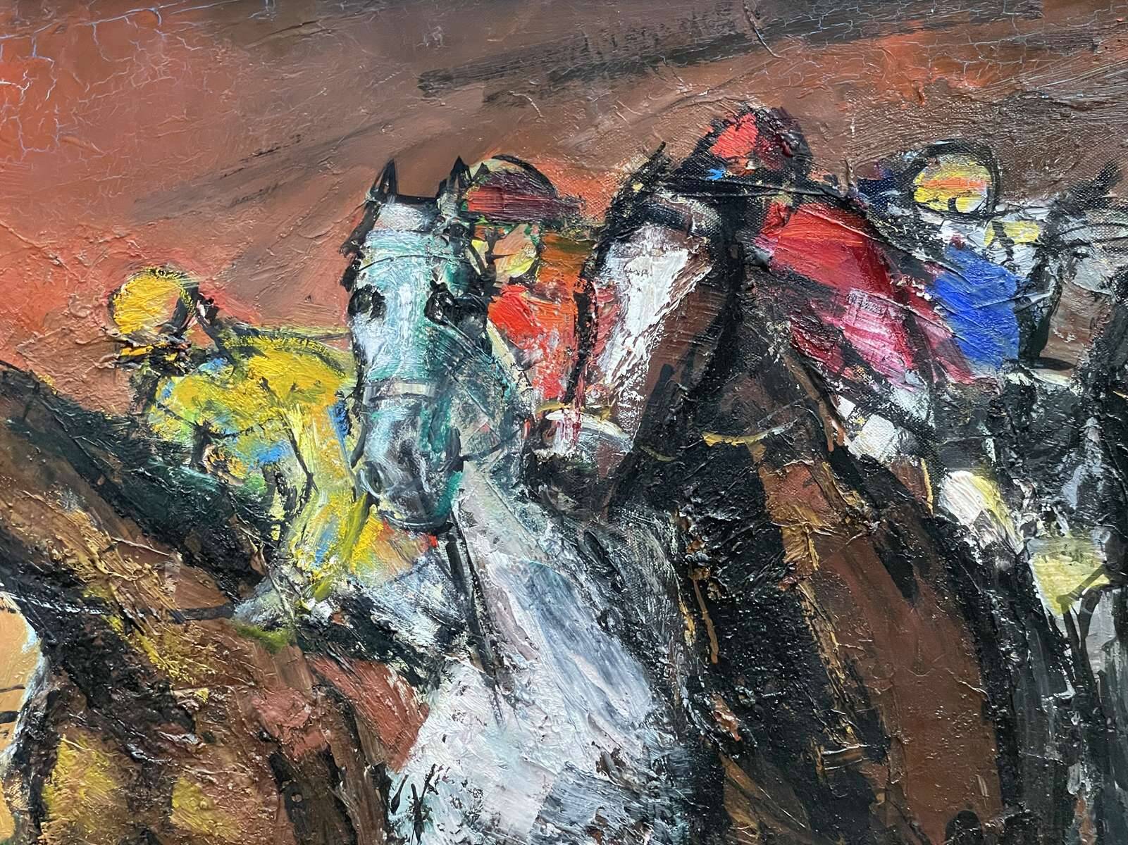 Oil on canvas by R. Caillaux (1904-1989) "Race Horses"