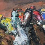 Oil on canvas by R. Caillaux (1904-1989) "Race Horses"