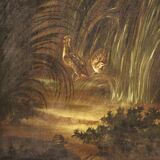 Tableau ancien du 18ème siècle, paysage avec chien