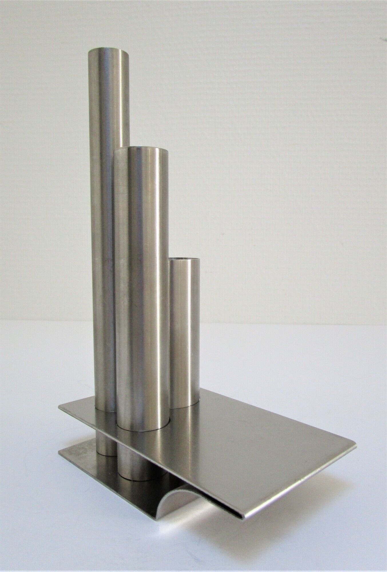 Sculptural vase stainless steel tubes design 70s space age letang remy