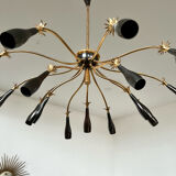 Old spider chandelier Italian metal, vintage Sputnik lamp 15 lights