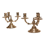 Pair of triangular 3-light candlesticks