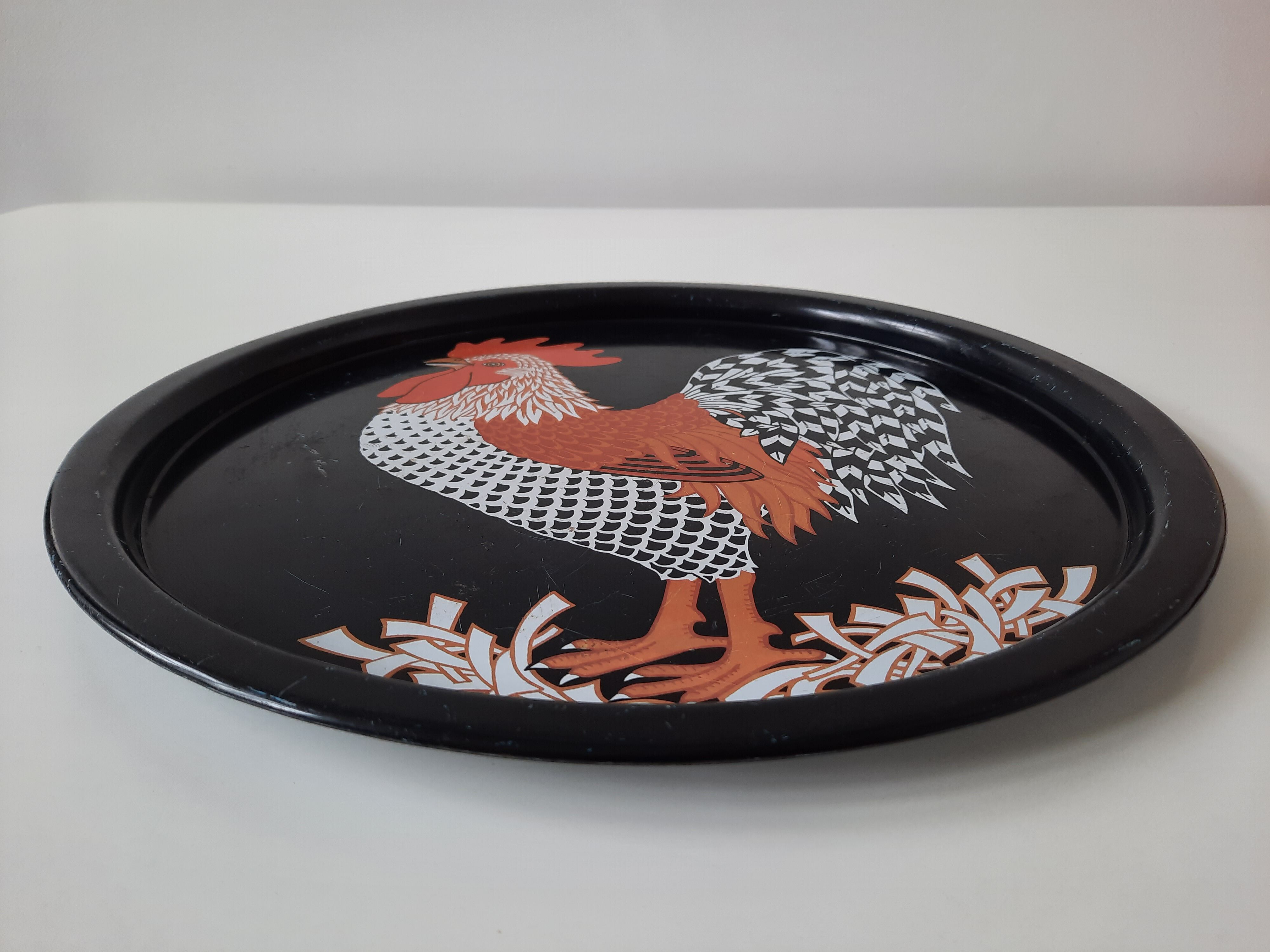 Vintage metal rooster pattern tray, 70' 80'