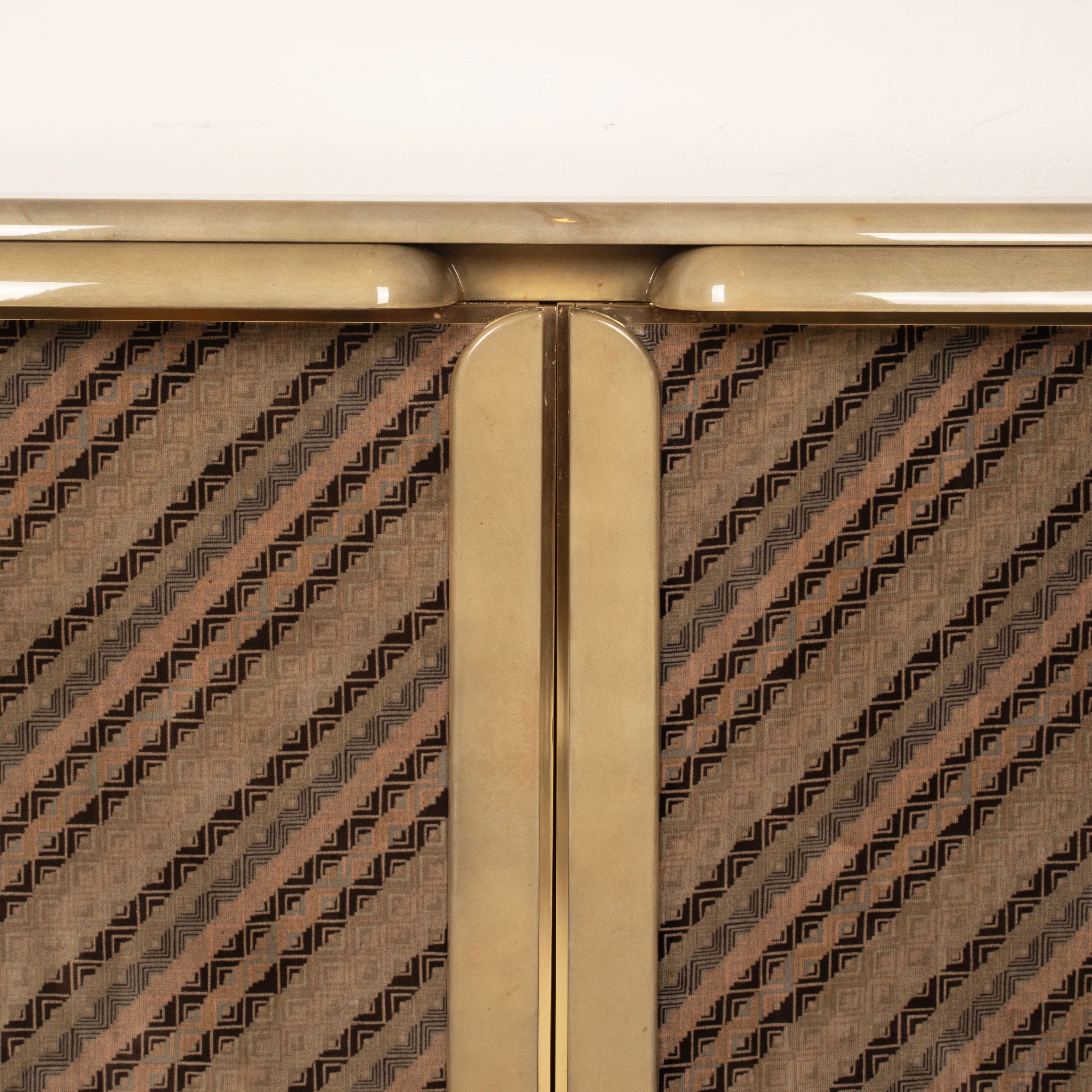 Sideboard in parchment and Missoni fabric by Angelo Mazzola for Salpol, 1980