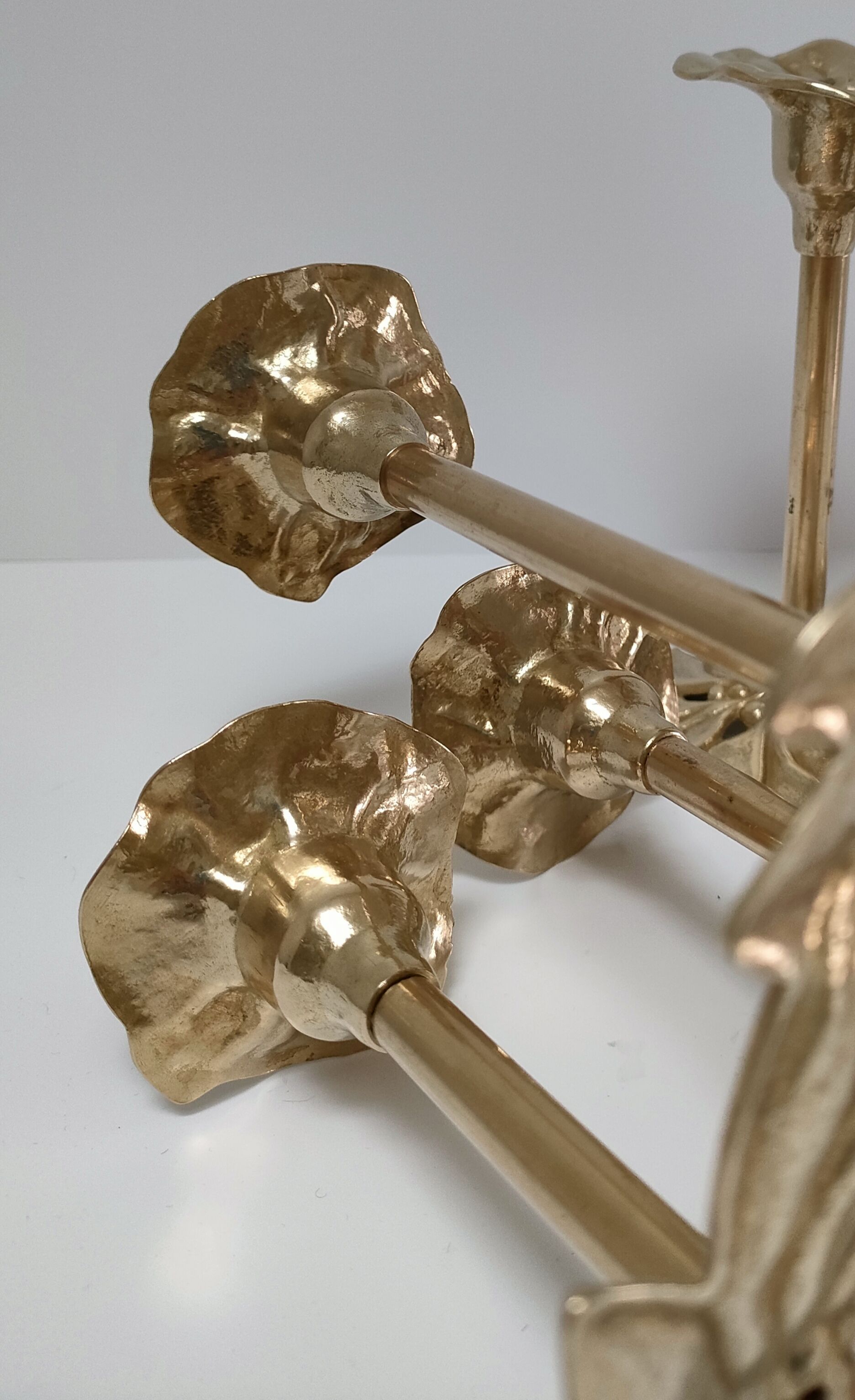 Pair of candlesticks solid brass vintage flowers