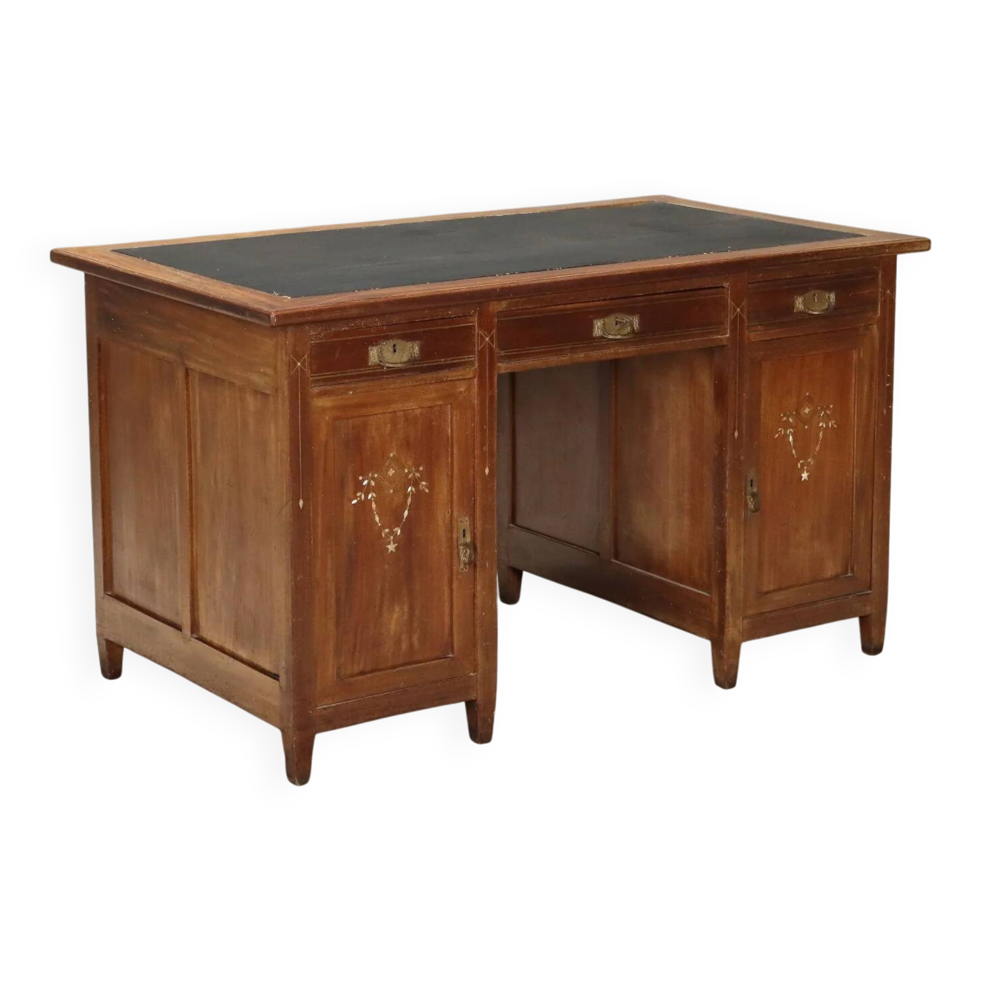 Bureau Liberty en acajou avec cuir et incrustations