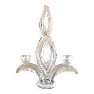 Bougeoir flambeau en verre 1950