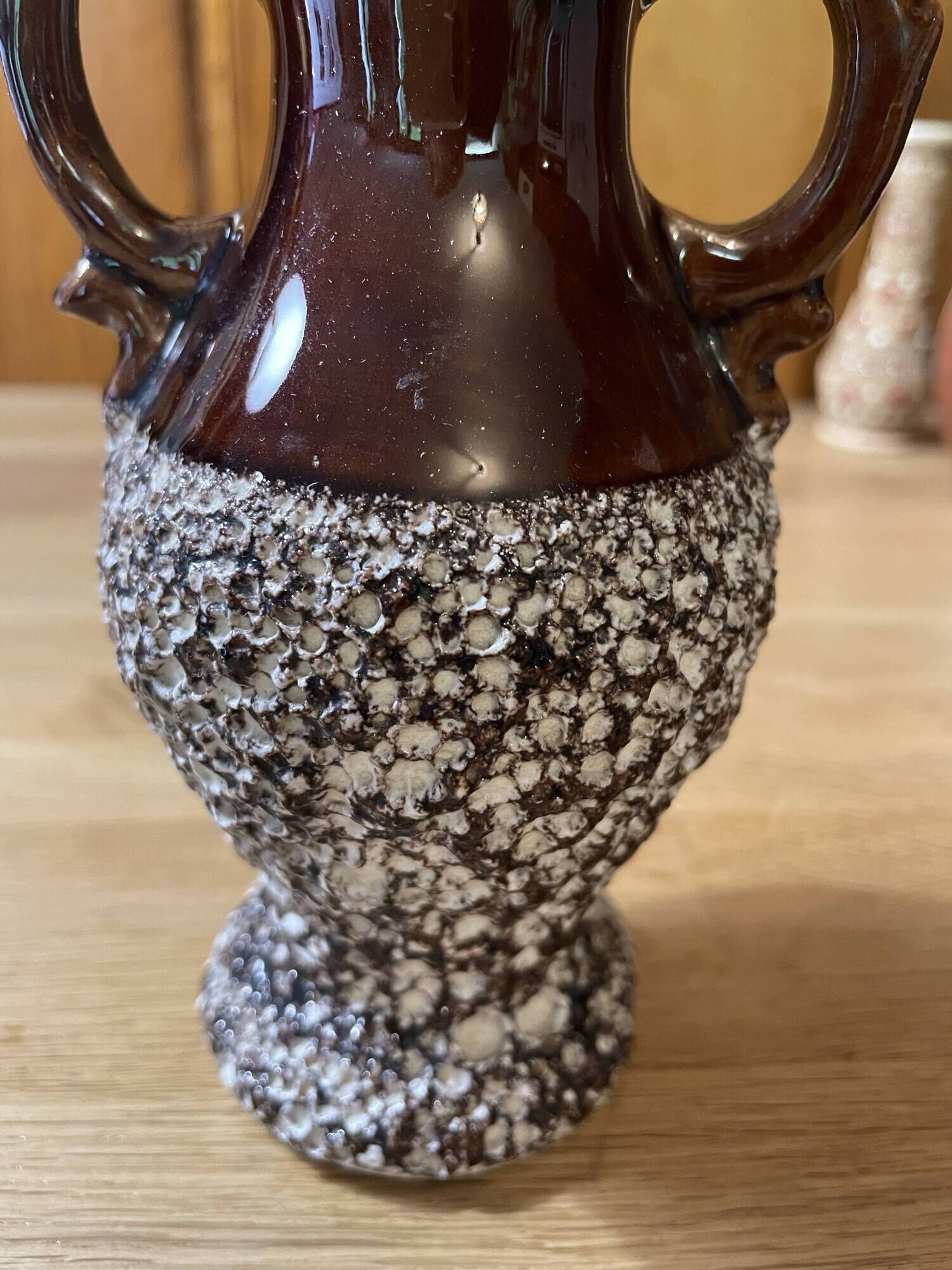 Small Vallauris ceramic vase orange brown and white 70s