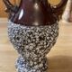Small Vallauris ceramic vase orange brown and white 70s