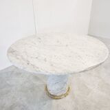 Vintage round White marble dining table 1970s