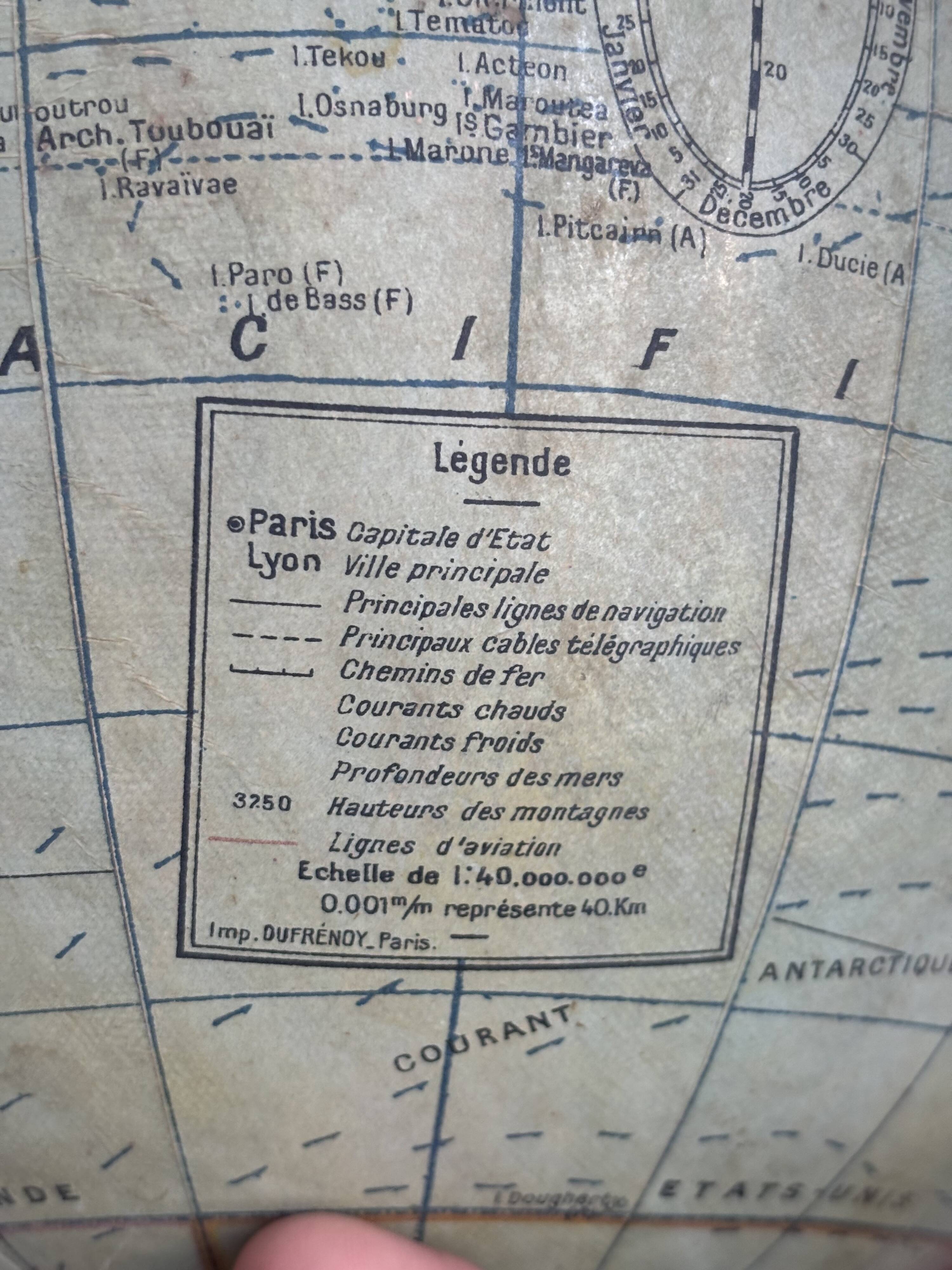 Globe vintage 1950 terrestre Girard et Barrère et Thomas - 46 cm