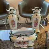 Planter and 2 vases in earthenware decorations flowers