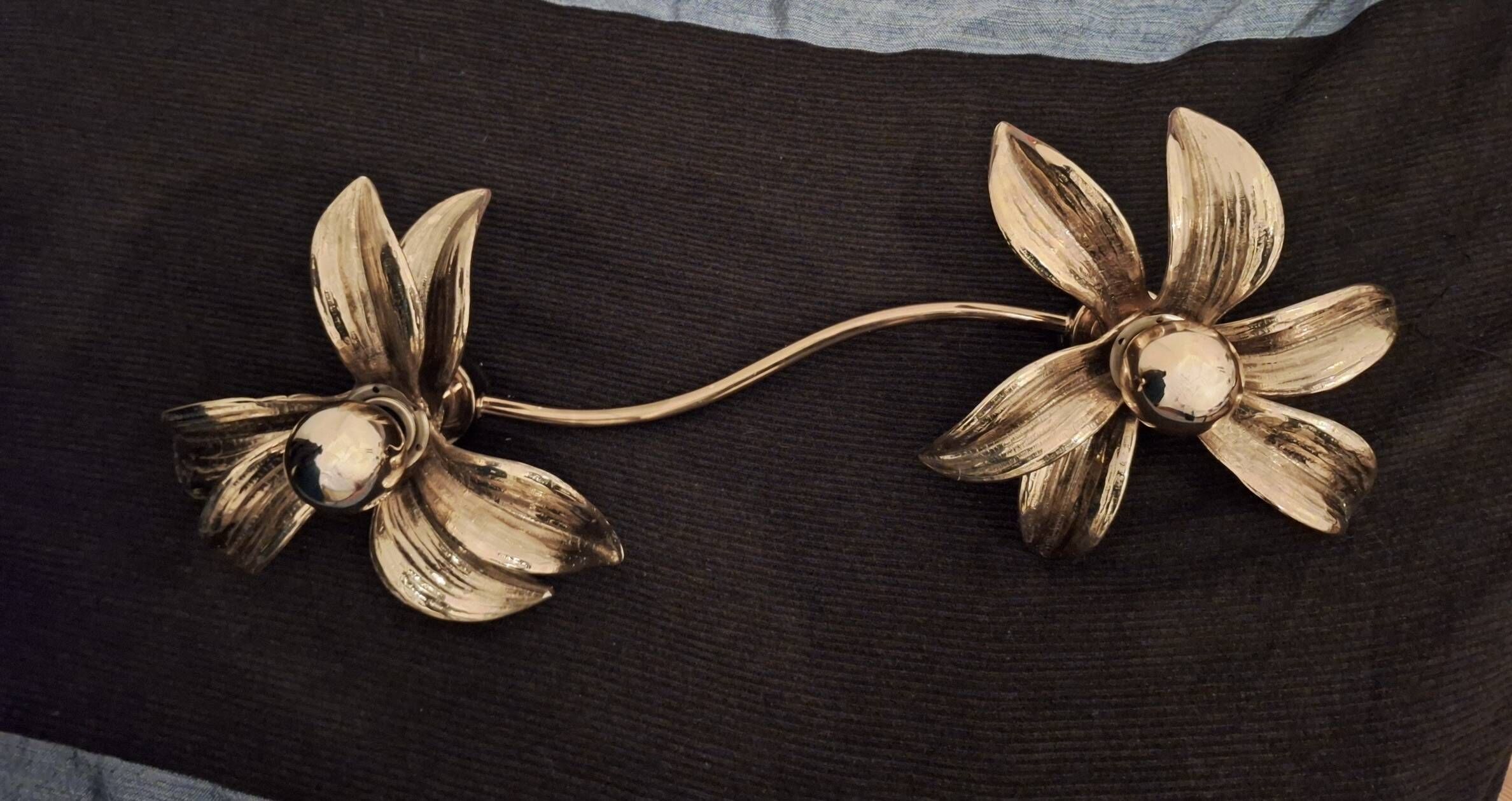 Brass organically shaped double ceiling or wall lights, 1970s