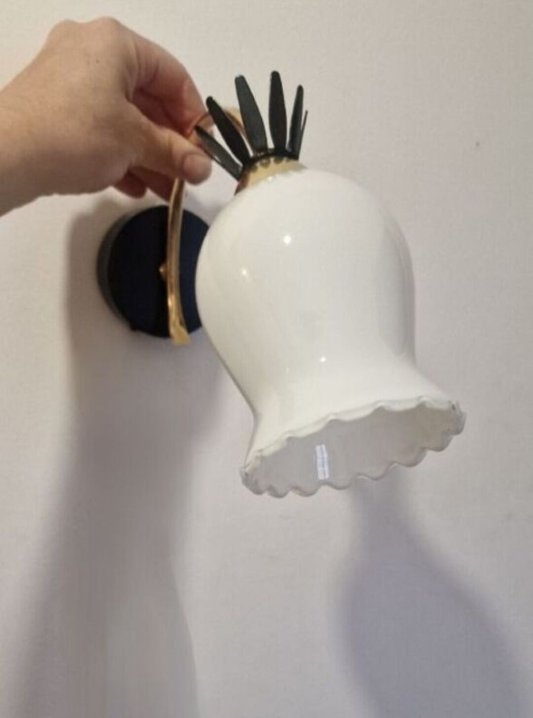 Duo of opaline brass wall lamps black or white finish of your choice