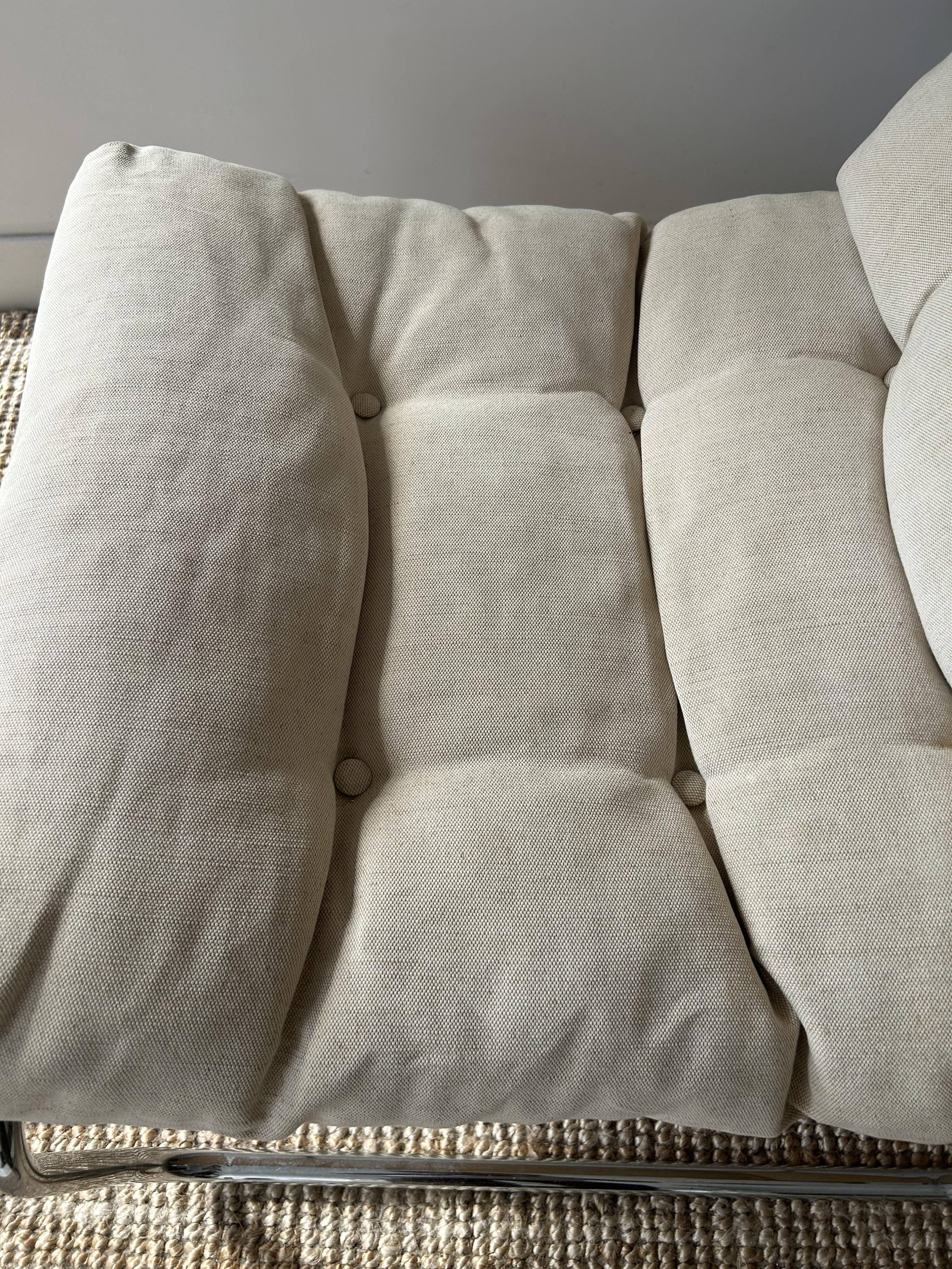 Vintage armchair Gillis Lundgren, beige and chrome canvas, Sweden 1970