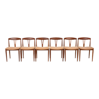 Ensemble de 6 chaises de salle à manger en tissu teck et pêche