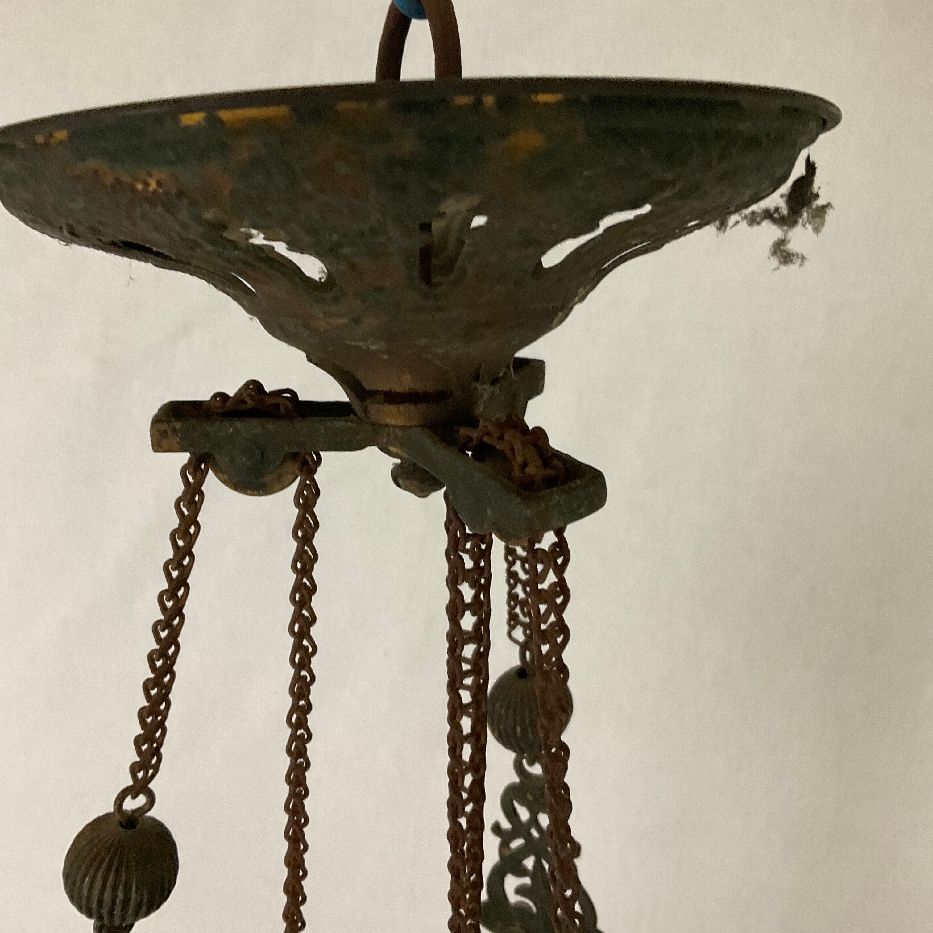 Hanging lamp Napoleon III frosted glass and enamelled glass