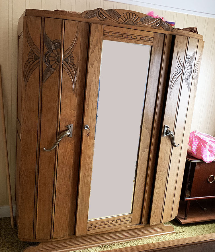 Old art deco solid oak cabinet