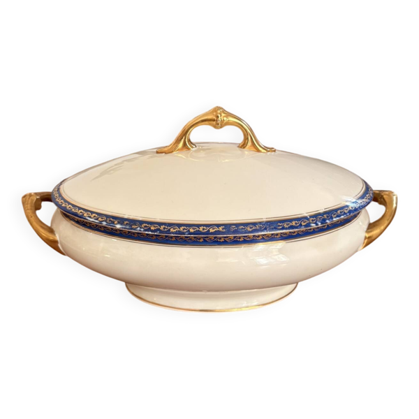 Petite Soupière Porcelaine Limoges Bleu Doré Betoule & Legrand France 1/2