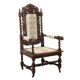 Antique Neo-Renaissance armchair in oak and fabric, 19th-20th century.