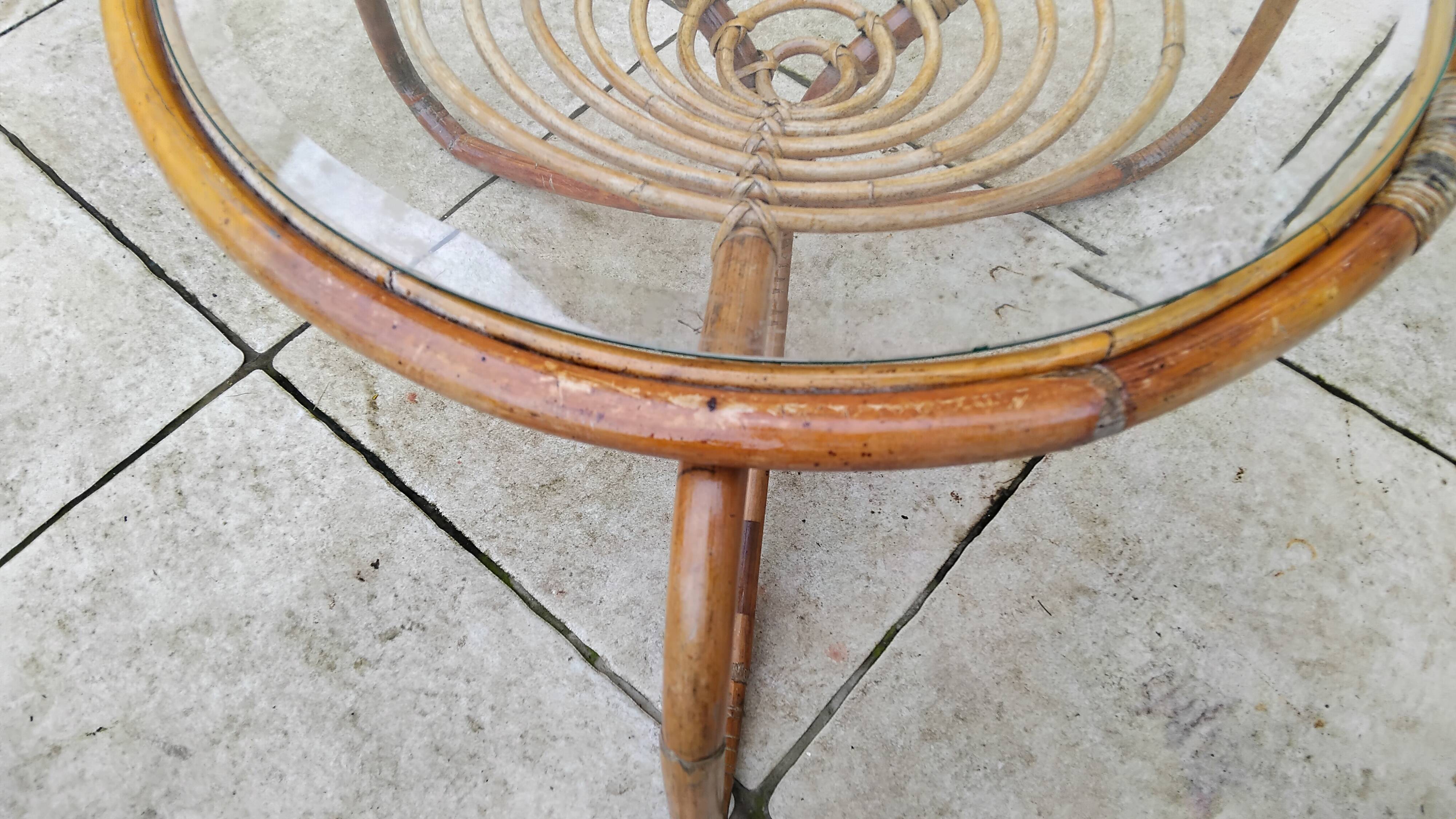 Vintage wicker and glass coffee table