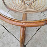 Vintage wicker and glass coffee table