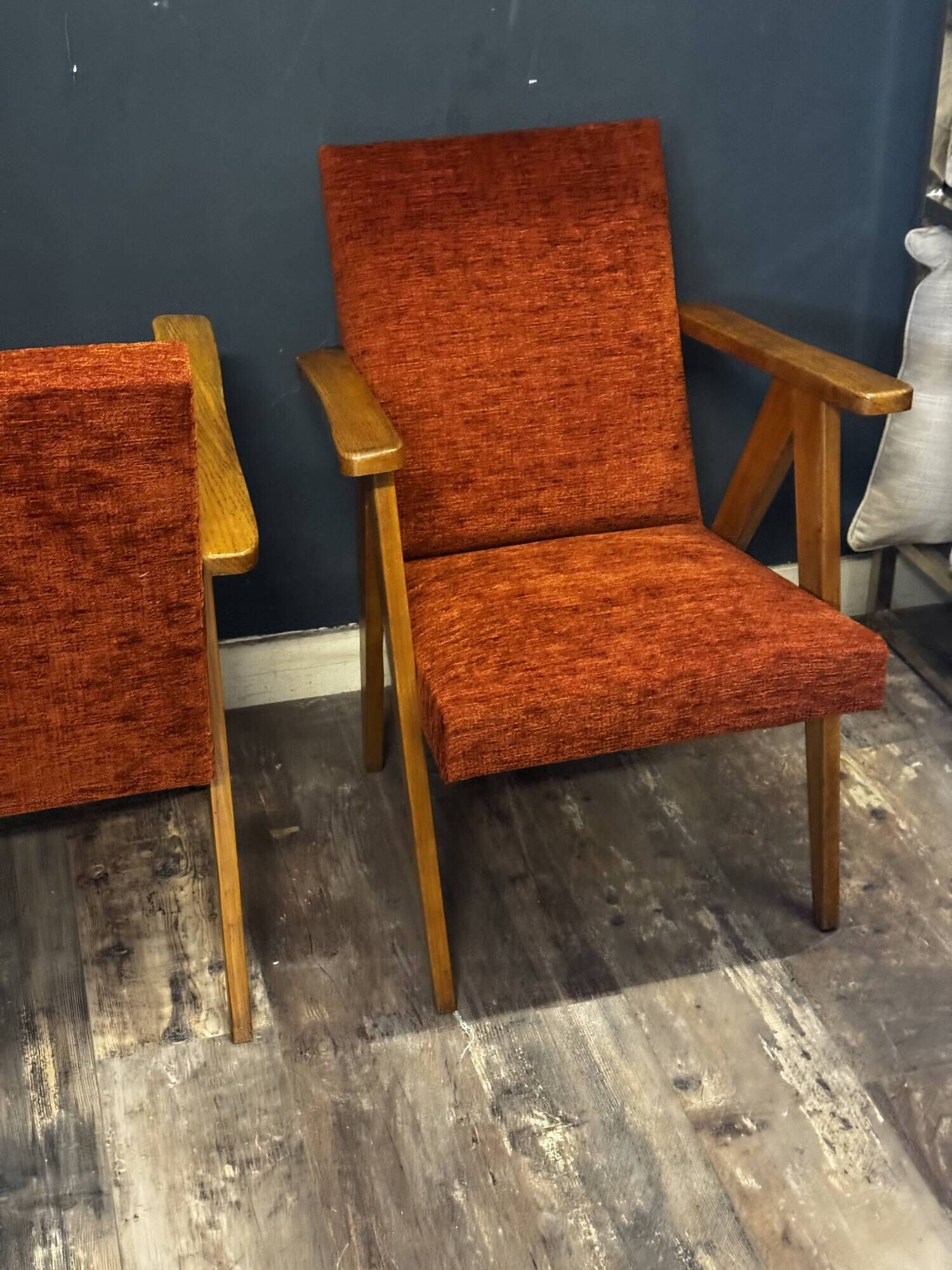 Pair of restored vintage compass armchairs from the 1950s/1960s.