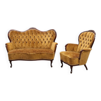 Rococo-Style Sofa & Armchair — Plush Upholstery — 20th Century — Romantic S