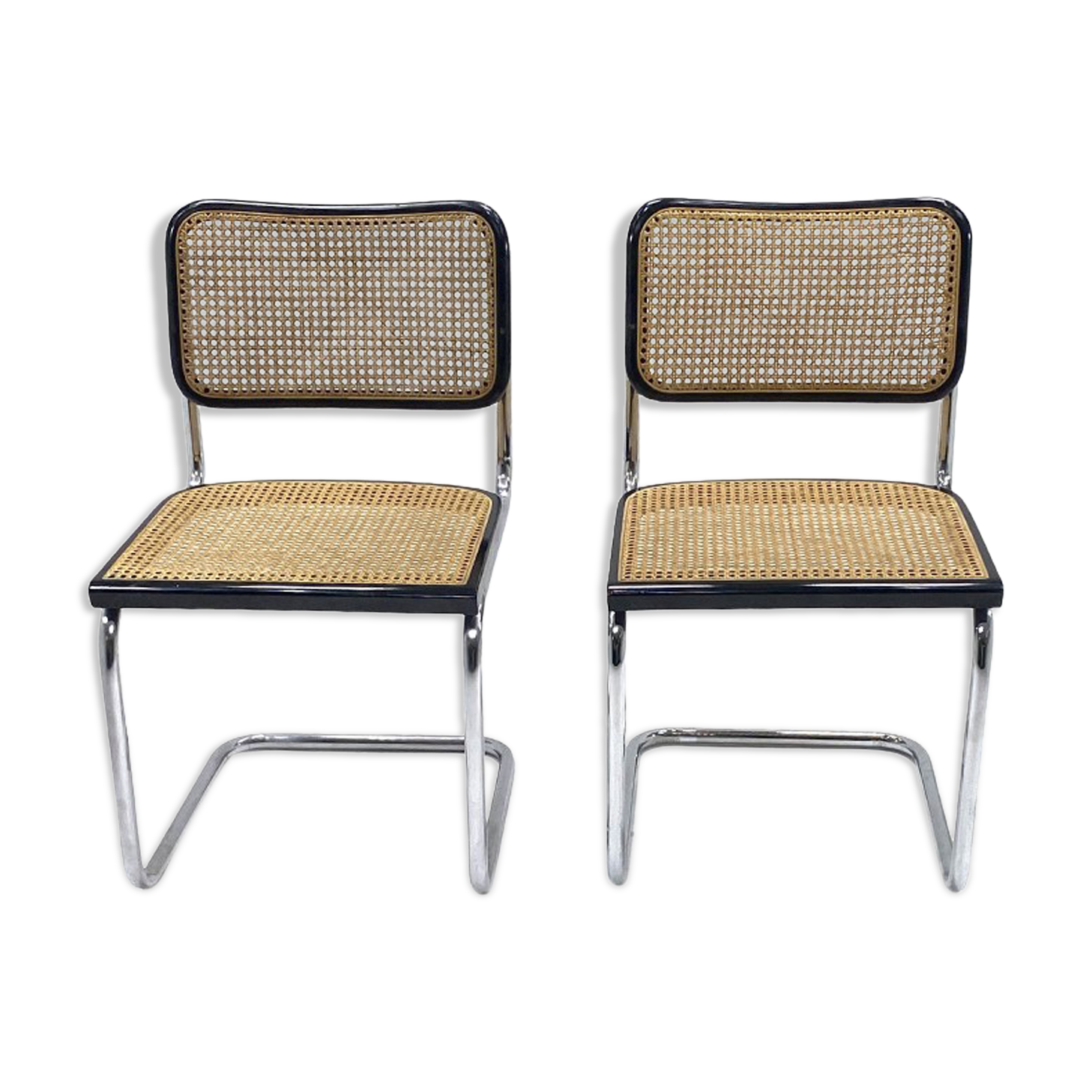 Paire de chaise Cesca B32, cerclage noir, Marcel Breuer Selency