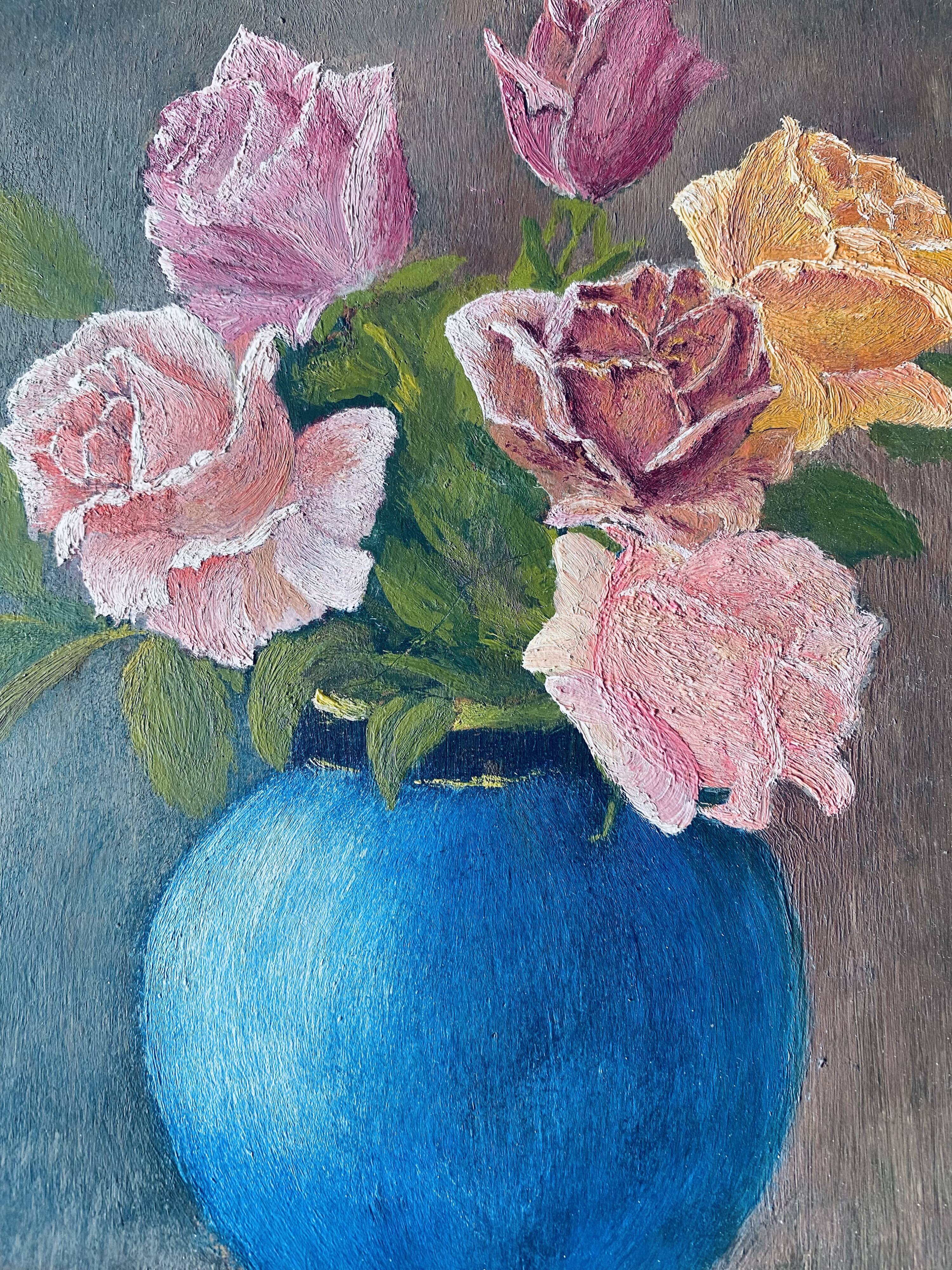 Oil on panel bouquet of flowers framed and signed
