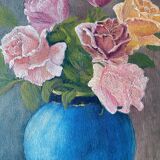 Huile sur panneau bouquet de fleurs encadrée et signée