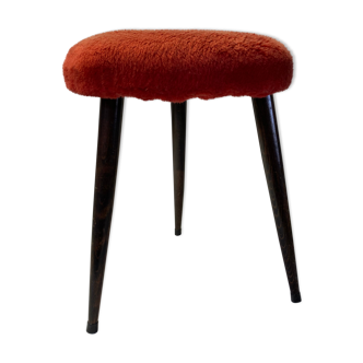 Tabouret tripode vintage moumoute rouge