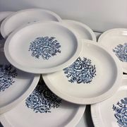 Set of 10 antique Lunéville flat plates – blue floral decoration