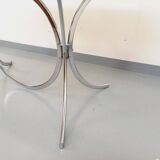 Vintage rectangular rounded dining table in smoked glass and chrome metal