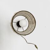 Lampe en bois avec abat-jour en laine et plastique années 70