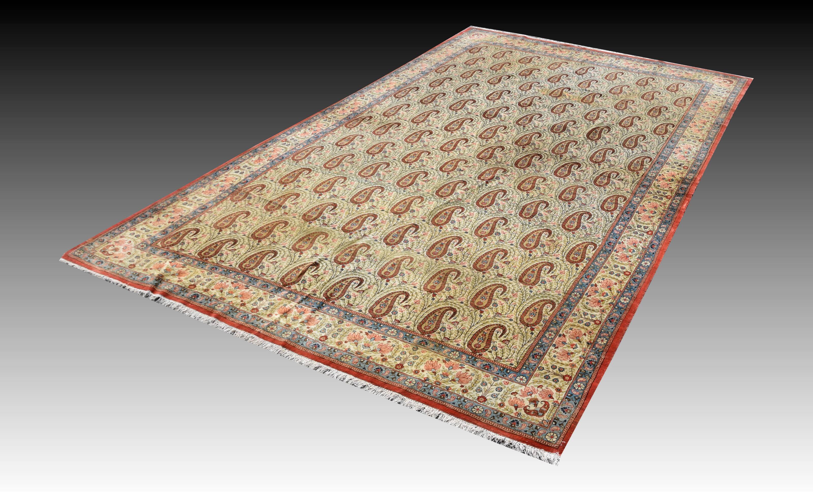 Large Oriental Rug Iran Ghoum, 4.07 x 2.45 M - Kurk Wool, Hand Knotted,