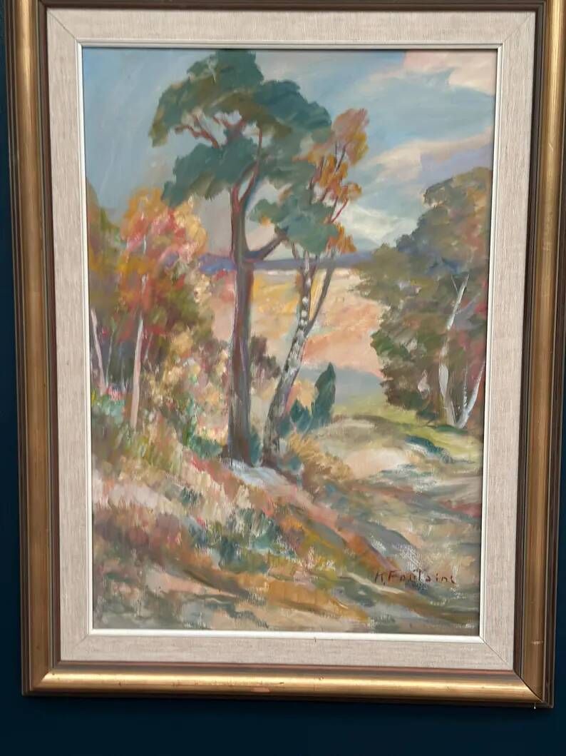 Large Original Swedish Oil on Canvas - “Forest” by Katharina Fontain - Signed - Vintage & Framed - 60 × 80 cm (23.6" × 31.5")