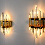 Pair of Venini wall lamps cut glass Murano Italy 1970