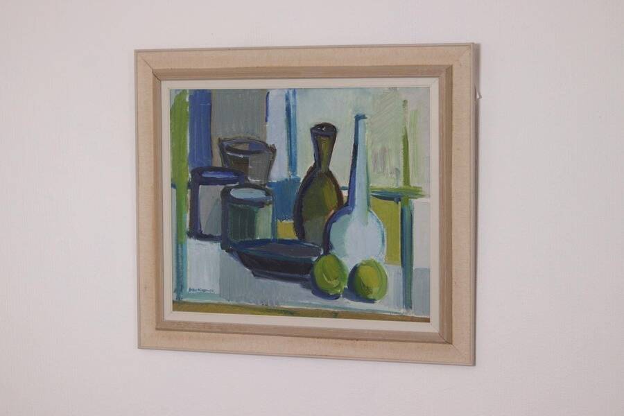 Original mid-century Swedish oil on canvas – “Still Life” by Arthur Nilsson – vintage & framed – 62 × 71 cm