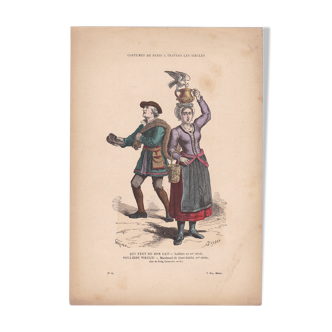 An illustration, a period image publisher f. roy costumes of paris dairy & walker