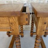 Pair of solid oak bedside tables with carved legs
