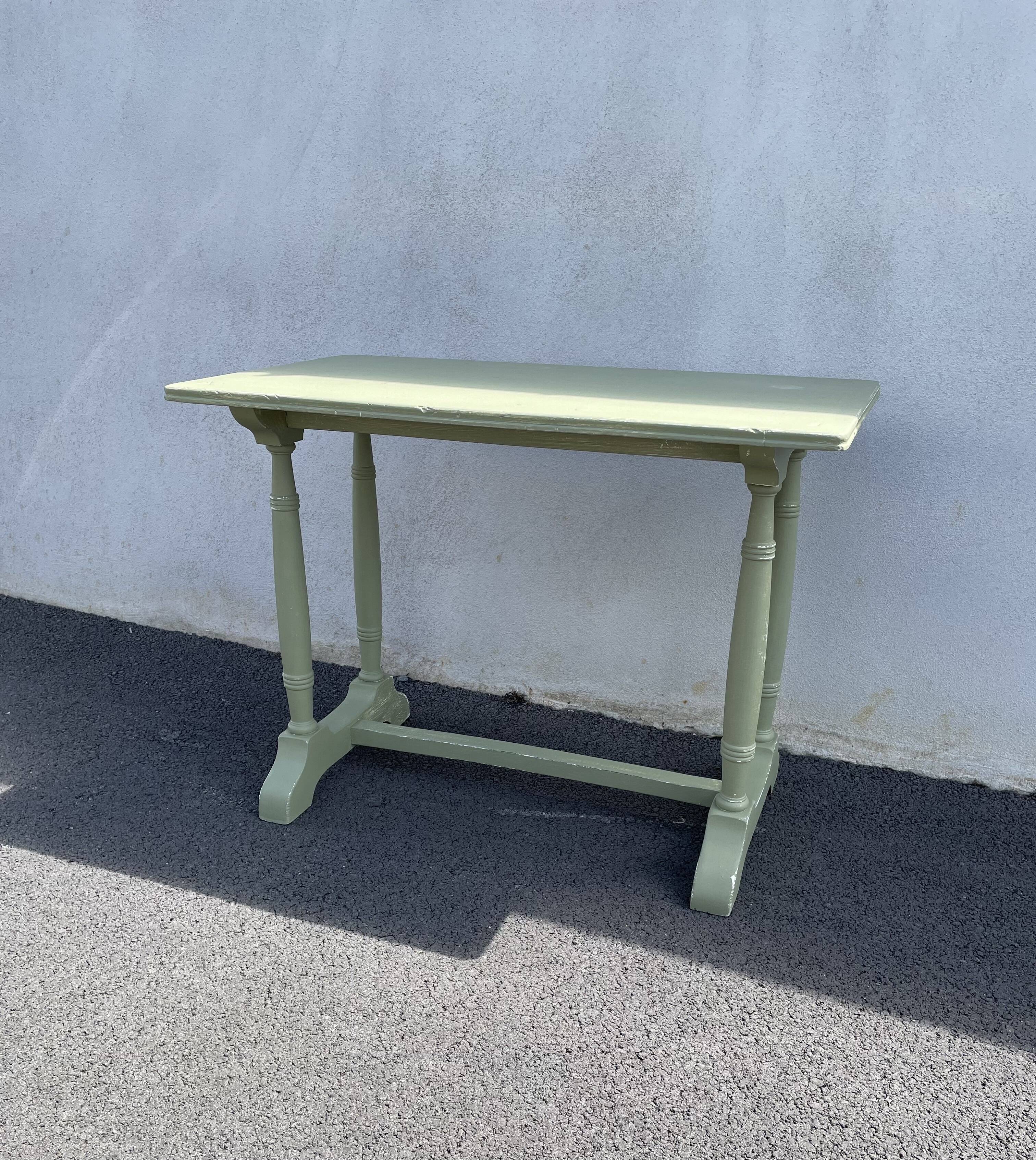 Patinated green baluster table